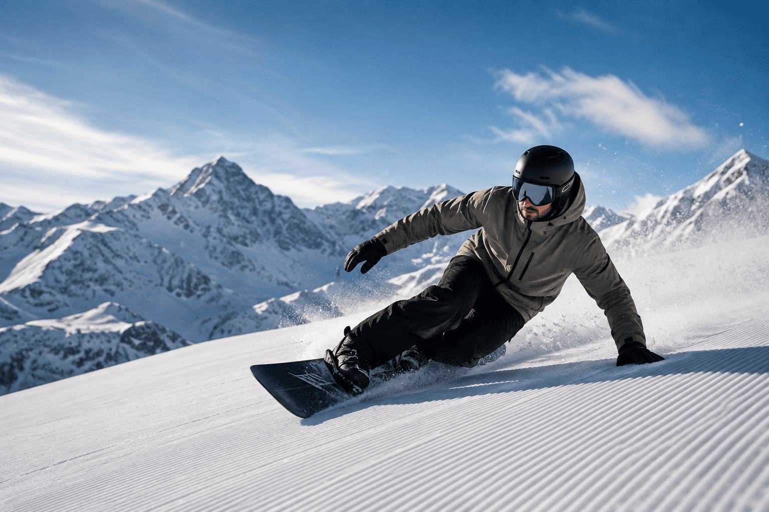 Snowboarder in alpine terrain